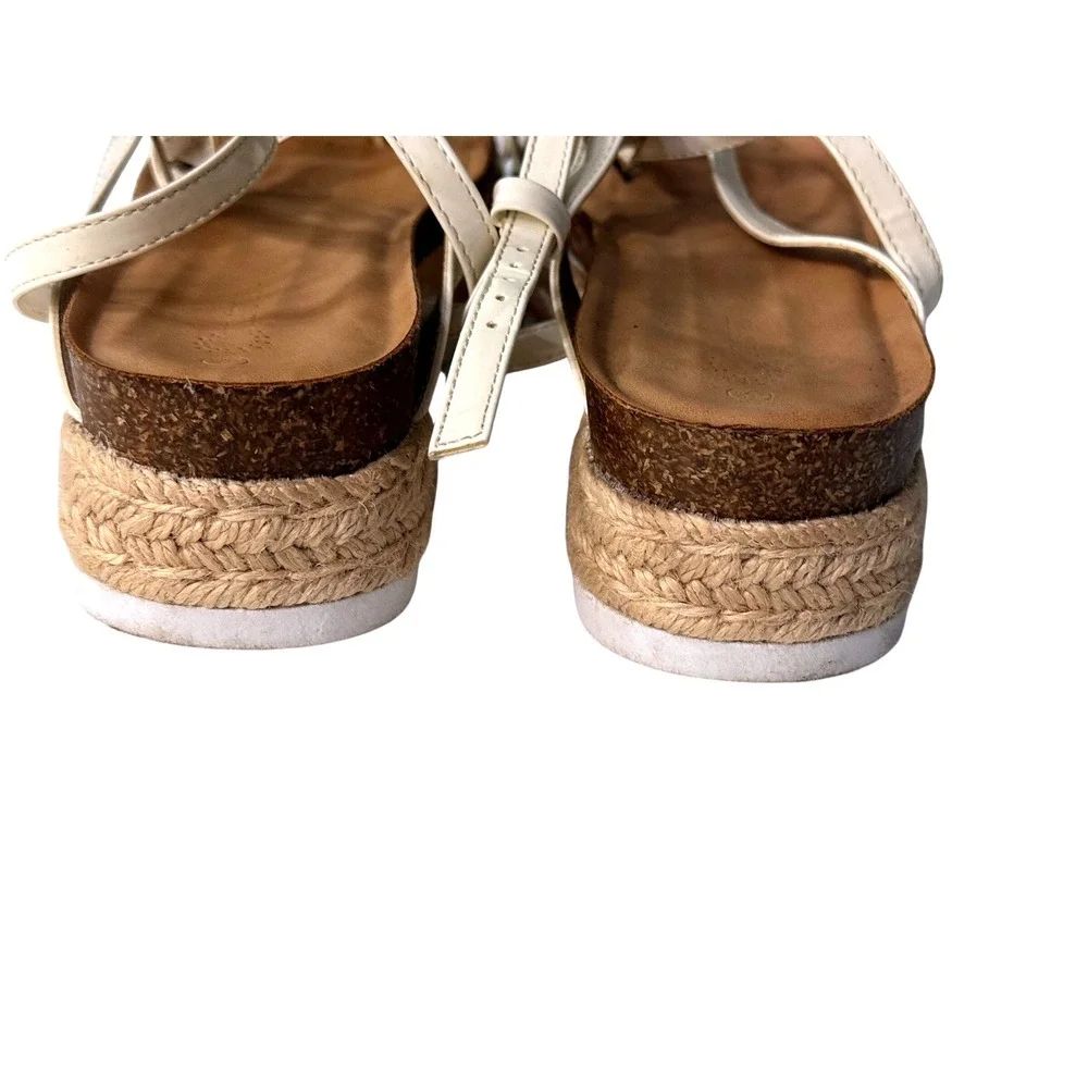 Rilista Womens White Strappy Espadrille Platform Sandals Size 8.5 Buckle Ankle